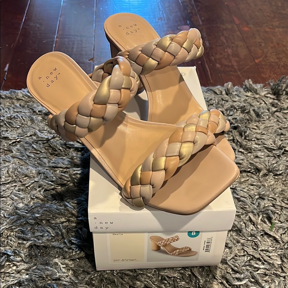 A New Day Tan and Gold Braided Sandals